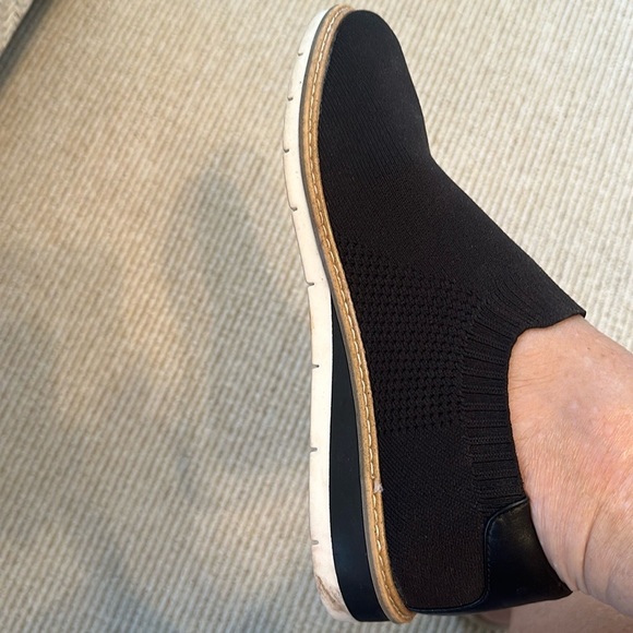Black fabric slip ons with leather back.Bought at Off 5th .Wore once.Nice shoes - Picture 2 of 7
